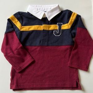 Janie and Jack NWT 2T J Rugby Shirt Long Sleeve Polo - burgundy, yellow, navy.